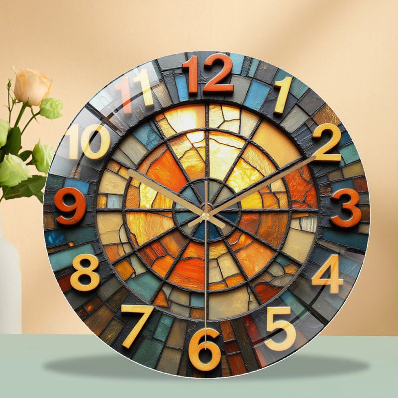 Stylish Stained Glass Wall Clock Decor Art - 12'' Modern Glass Wall Clock