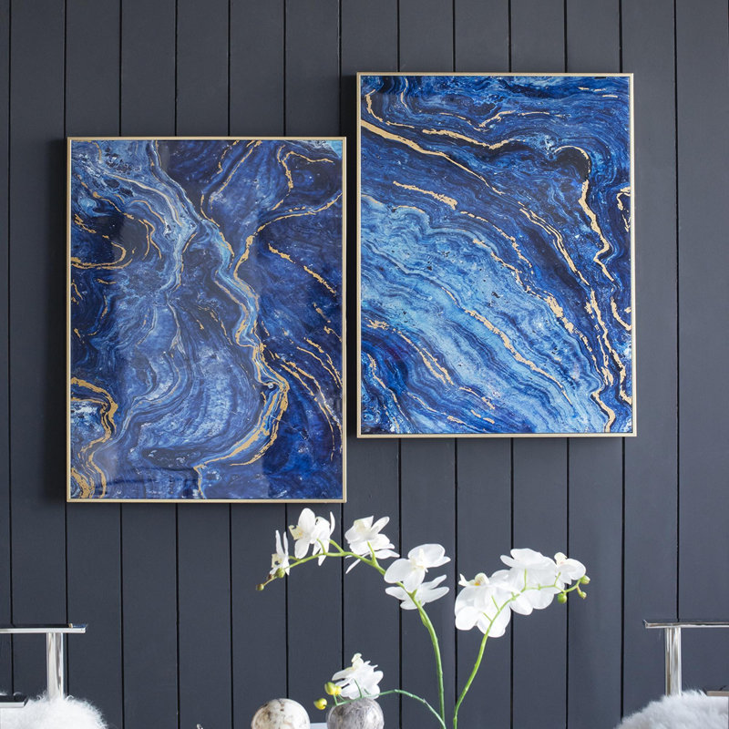 Ensemble de 2 panneaux d'art encadrés bleus