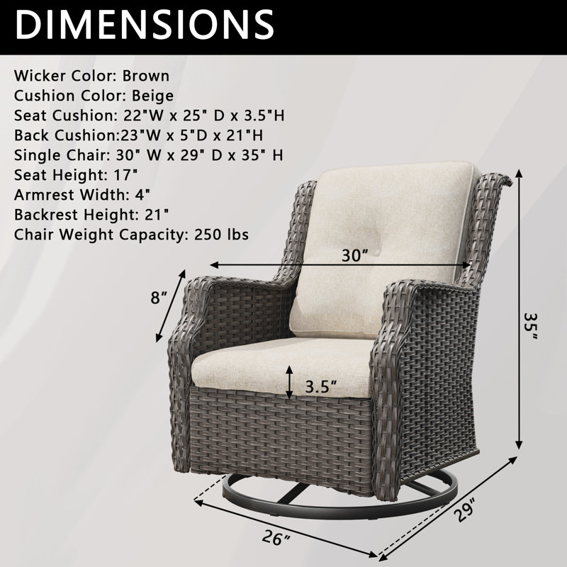 Chaise de patio pivotante avec coussins Nihat, Beige