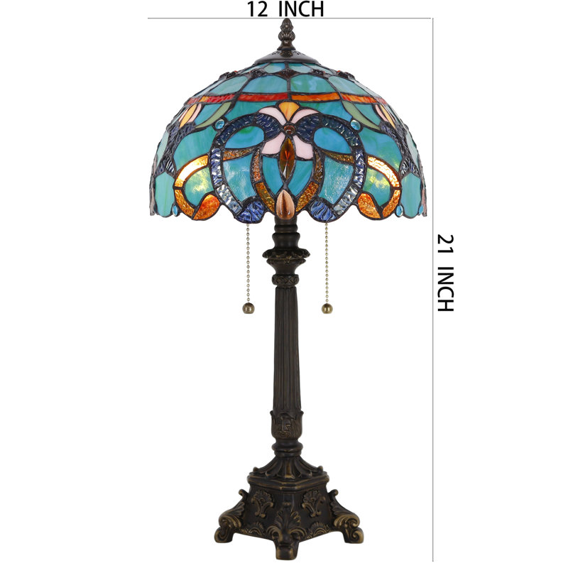 Tiffany Table Lamp Blue Green Stained Glass Desk Lamp 12X12X21 Inches Jewelry Baroque Style Reading Light