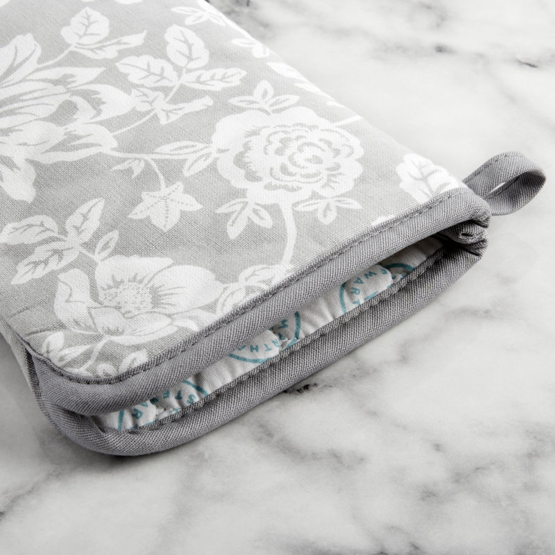 Gray Floral Vine Cotton Oven Mitt Set, 7"x13", 2-Piece