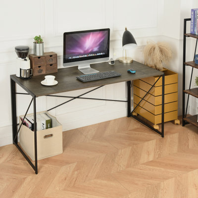 Bureau d'ordinateur pliable en bois avec cadre en métal H 28,3 po x l 55,1 po
