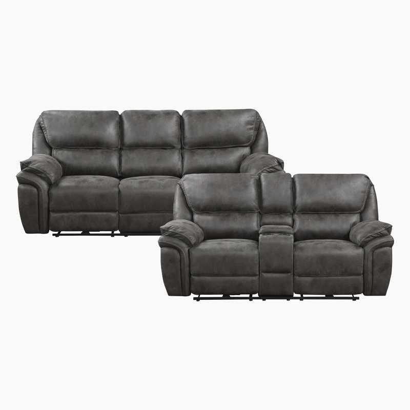 Larner Modern & Contemporary Polished Microfiber 2-Piece Reclining Set with Power or Manual Motion, USB Charging & Storage Console