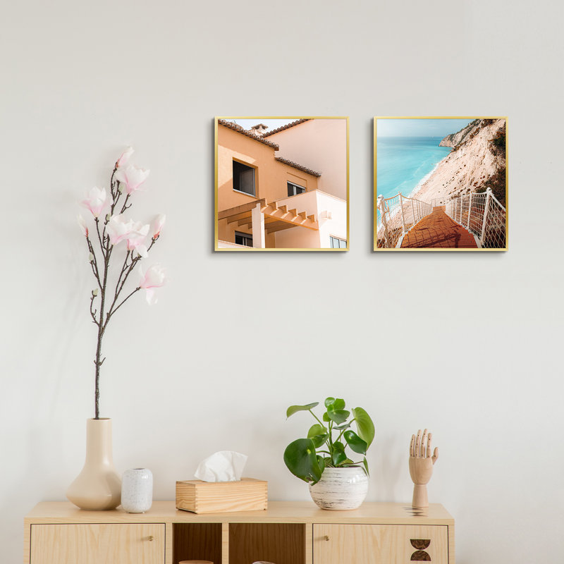 Cadre photo en métal avec passe-partout - Basics by Wayfair ™, 12 po x 12 po emmêlé à 8 po x 8 po, Or