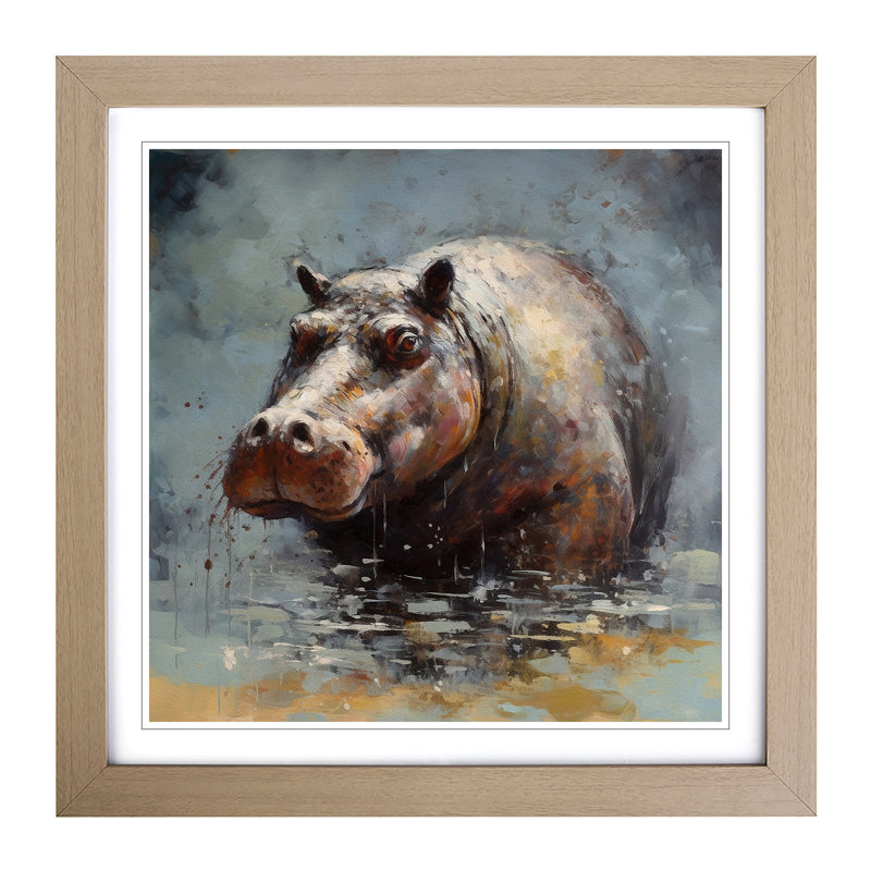 Hippo Post-Impressionism - Framed Print, Oak