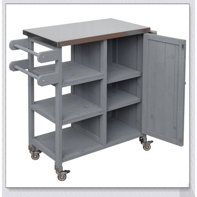 Foldable Outdoor Kitchen Island with Lockable Wheels, Storage Cabinet, and Towel Rack for Patio and Outdoor Use, Grey