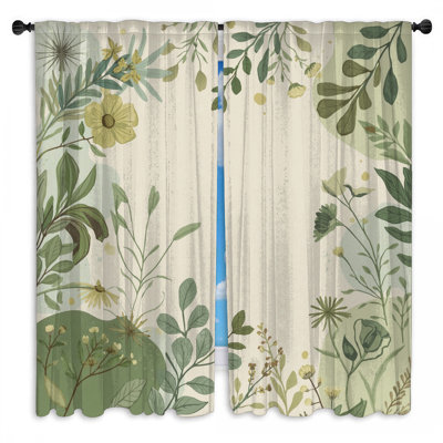 Botanical Floral Illustration Window Curtains Botanical Sheer & Room Darkening - 2 Panels