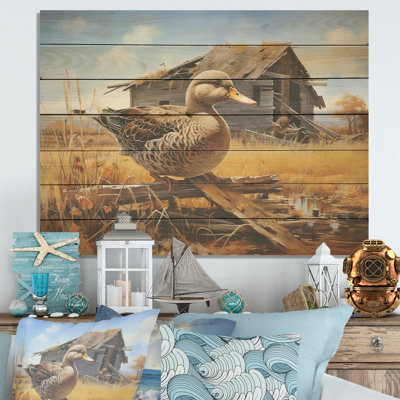 Waddling Duck At The Barn II - Duck Animal On Wood Print
