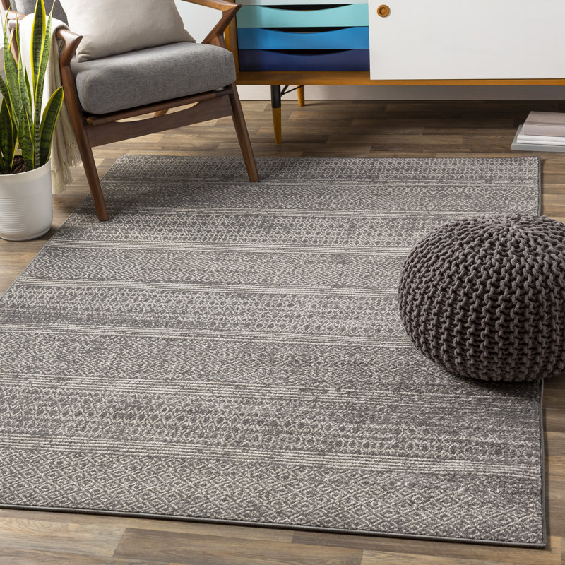 Tapis gris / kaki à motif géométrique Felix, Rectangle 6 pi 7 po x 9 pi