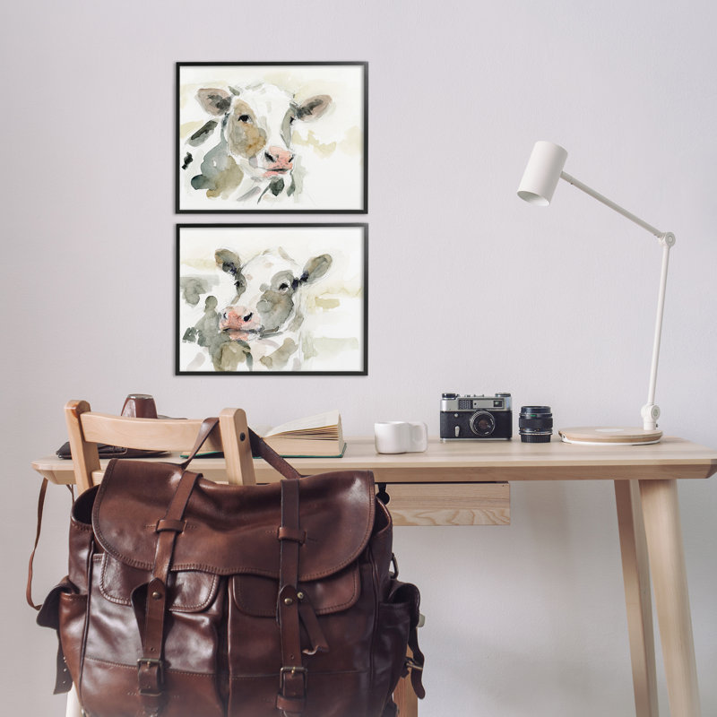 «Watercolor Holstein Farm Cows», ensemble de 2 giclées par Victoria Barnes, Giclée encadrée noir minuit, H 11 po x l 14 po