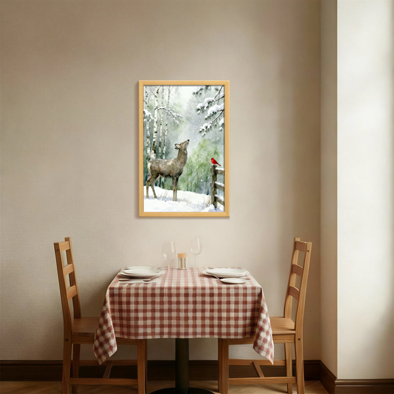 Animaux, hiver, cerf, bouleaux, neige, clôture cardinal, H 30 po x l 20 po