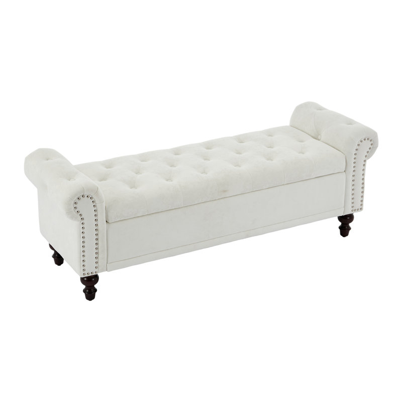 Upholstered Storage Bench With Segmented Storage Compartments, Cream White Velvet, 20.8" H x 58.1" W x 18.7" D