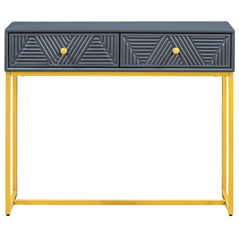 Grey Entryway Console Table With Two Drawers - , Modern Delicate Interior Style Bold Gold Base And Geometric Stripe In Drawer Storage Option, Construction, Design Diagonal Stripes