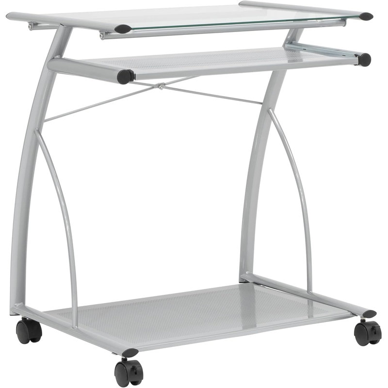 L-Shaped Compact Computer Desk With Sliding Keyboard Tray And Mobile Casters For Home Office
