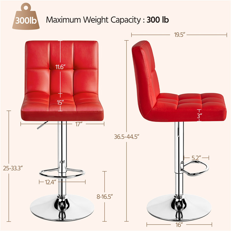 Chandresh Swivel Upholstered Adjustable Height Counter Stool with Metal Frame, Red