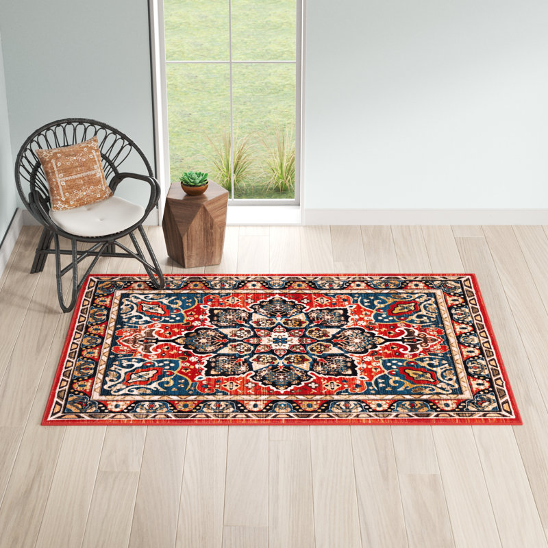Tapis oriental noir / rouge Manado, Rectangle 4 pi 5 po x 6 pi