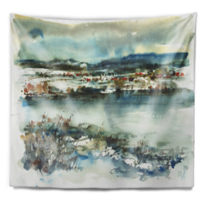 Tapisserie aquarelle paysage bleu d'hiver