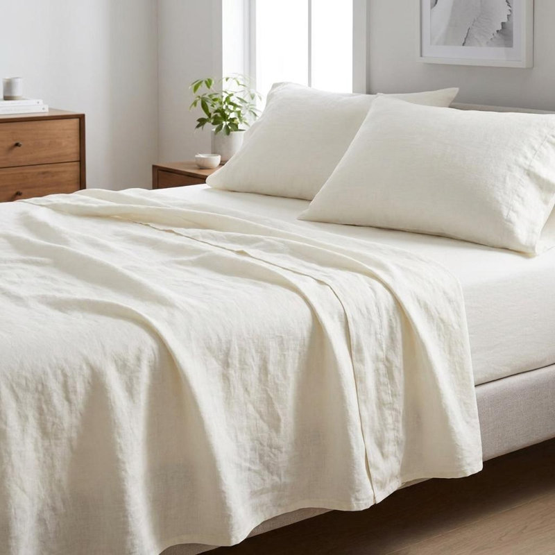 Four Piece Ivory Linen Sheet Set, King Sheet Set