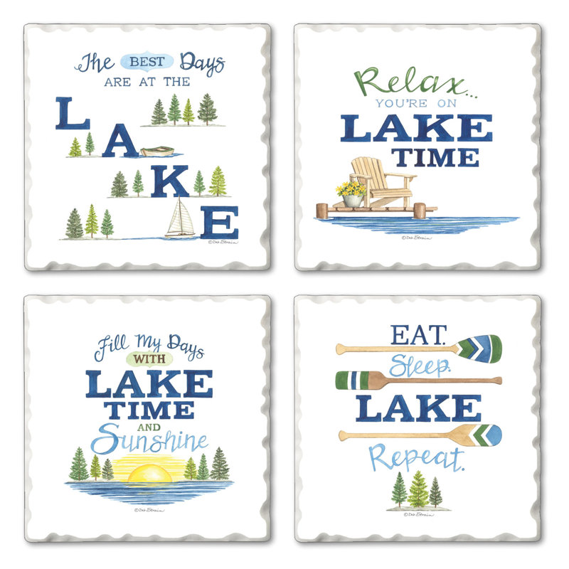 Lake Time Assorted Tumbled Tile Coaster 4 Pack