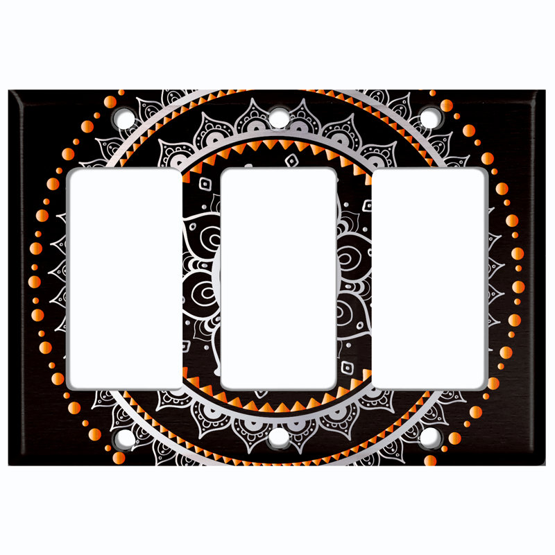 Orange Black Mandala Circle Patterned 3 - Gang Rocker Standard Wall Plate