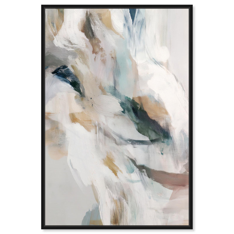 «Whispering Colors II», art abstrait vert par , Cadre flottant noir, H 16 po x l 11 po