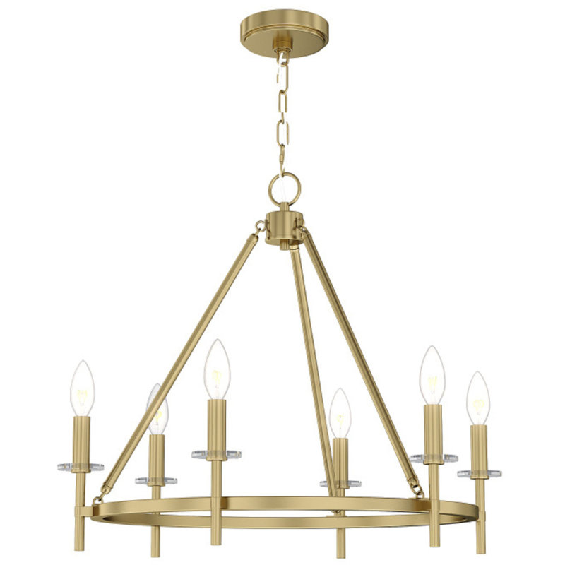 Sapello Plug & Play 6-Light Chandelier in Transitional and Modern Style-85.95 Inches Tall and 24 Inches Wide, Satin Brass