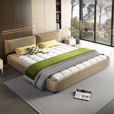 King Size Upholstered Chenille Bed Platform Bed with Wood Frame and Padded Headboard
