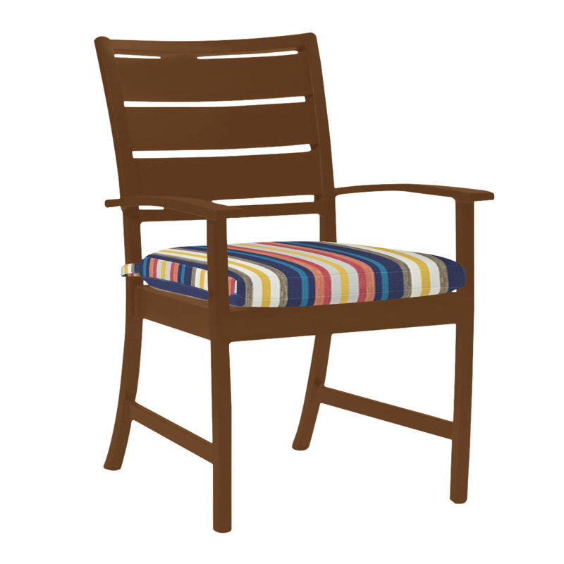 Charleston Aluminum Patio Dining Armchair with Cushions, No Welt, Linen Indigo, Oak