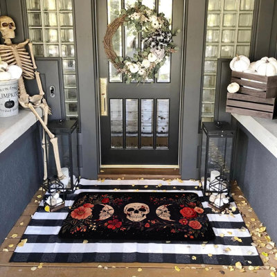 Halloween Welcome Door Mat,Funny Halloween Doormat for Front Door Outdoor,Halloween Skull Non-Skid Floor Mat Halloween Kitchen Decoration Door Mats In