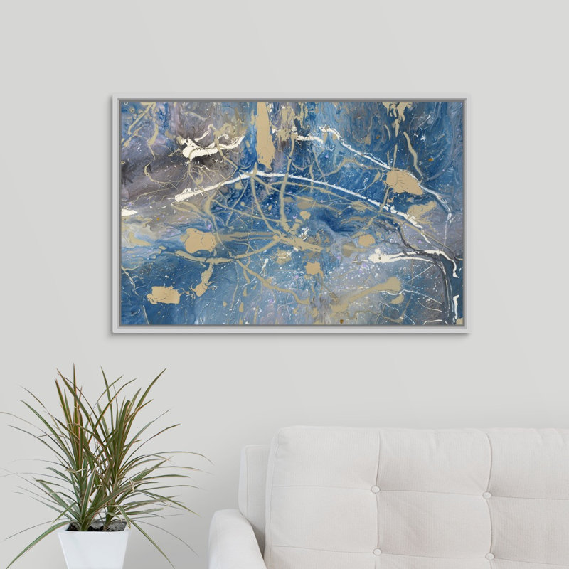 « plongez », peinture sur toile, H 21,7 po x l 31,7 po x P 1,75 po, Cadre flottant blanc