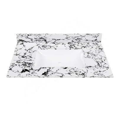 37"X22" Bathroom Vanity Top, With Undermount Ceramic Sink And Backsplash, Artificial Marble Bathroom Vanity Top With 1 Pre-Drilled Hole, New Carrara White And Black( Only Bathroom Vanity Top )