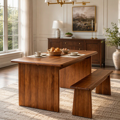 Solid Wood Dining Table, Rectangular Farmhouse Kitchen Table with Wide Panel Legs, Heavy-Duty Stable Dinner Table for 4-6 People, Modern Minimalist Wo