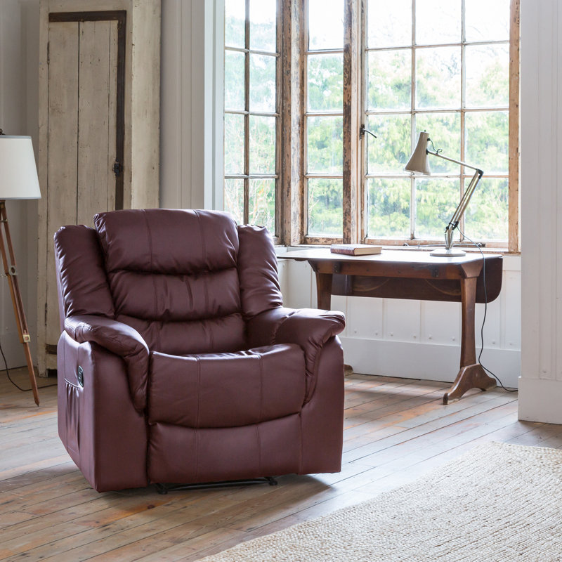 Sartin 94cm Wide Faux Leather Wall Recliner Standard Recliner, Burgundy