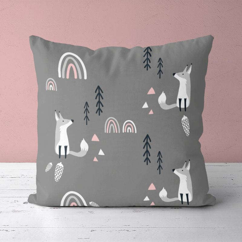 Housse de coussin et insert de coussin carré Fox, Gris/rose/blanc