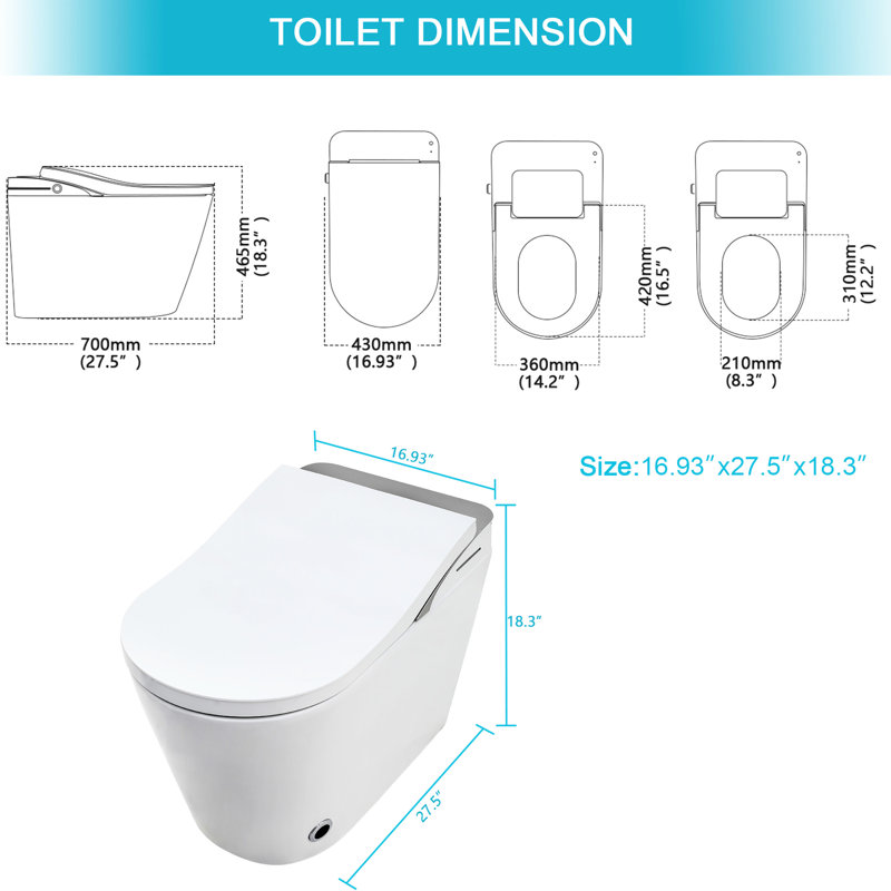 Toilette intelligente avec bidet - capteur de pied à chasse d'eau, siège chauffant, séchoir à air chaud, affichage à DEL, diverses méthodes de lavage Ouverture et fermeture automatiques intelligentes, lavage à l'eau, nuit