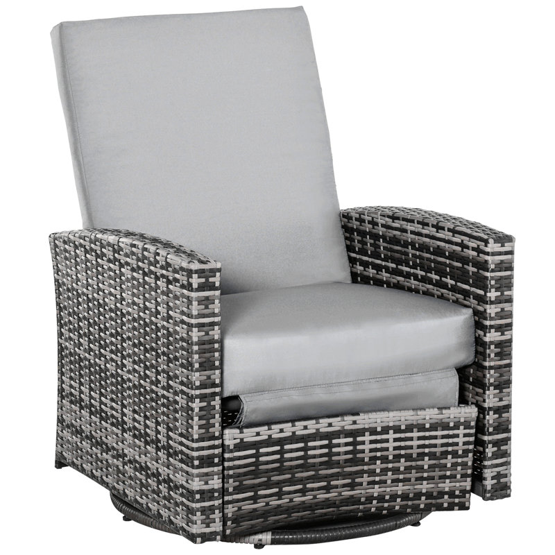 Fauteuil inclinable extérieur pivotant en osier, dossier inclinable, repose-pieds relevable, base pivotante à 360 °, coussins résistants à l'eau pour patio