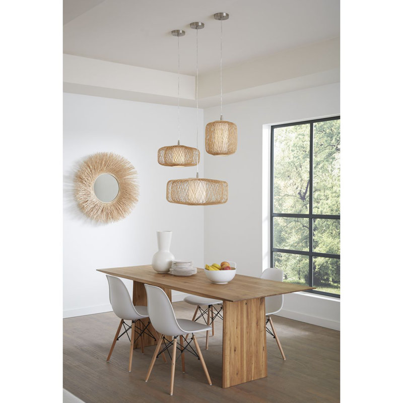 Luminaire suspendu tambour 1 lumière Andric, Rotin naturel, H 15 po x l 22 po x P 22 po