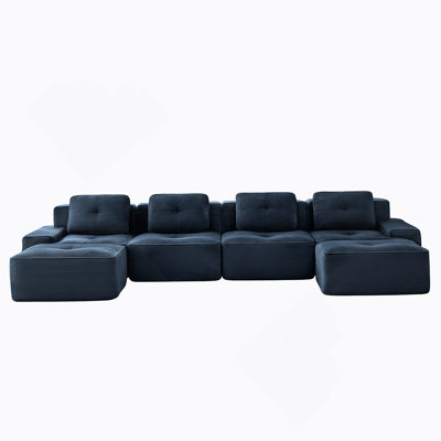 153 Inch Modern L-Shaped Modular Sectional Sofa With Corduroy Fabric, 4-Seater Couch, Deep Seat, Movable Ottoman