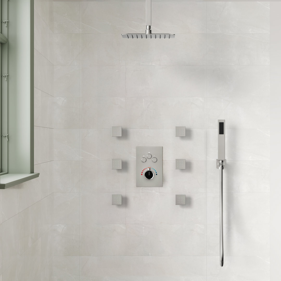 RelaxaJet 12" High-Pressure Rainfall Shower Faucet, Thermostatic Shower System with with Rough-in Valve, Handheld Spray EVERSTEIN 