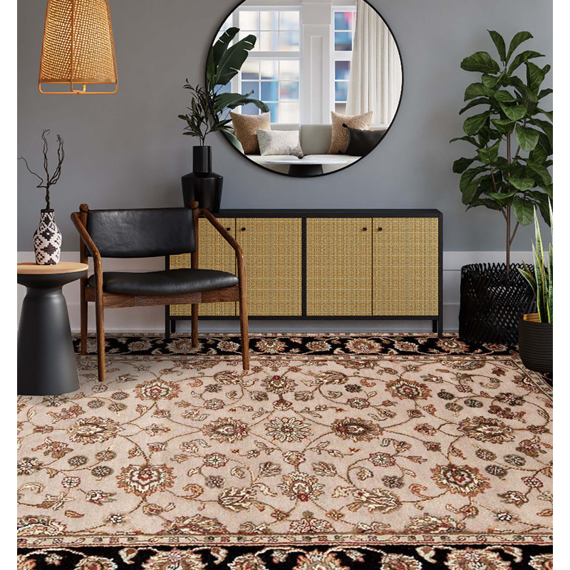Hand-Knotted High-Quality Camel and Black Area Rug