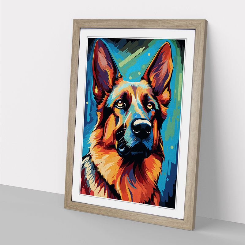 German Shepherd Pop No.3 - Framed Print, 64cm H x 46cm W x 2cm D, Oak