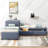 L-Shaped Upholstered Platform Bed With Trundle And Two Drawers Linked With Built-In Desk,Twin