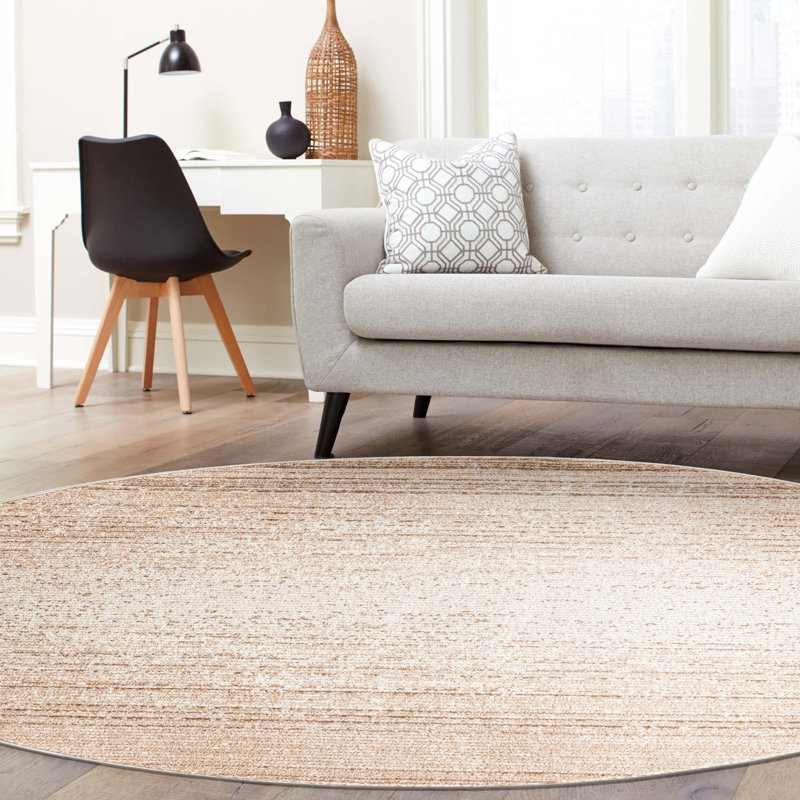 Tapis d'intérieur rayé Hulsey, Ivoire ivoire, Rond 10 pi 2 po