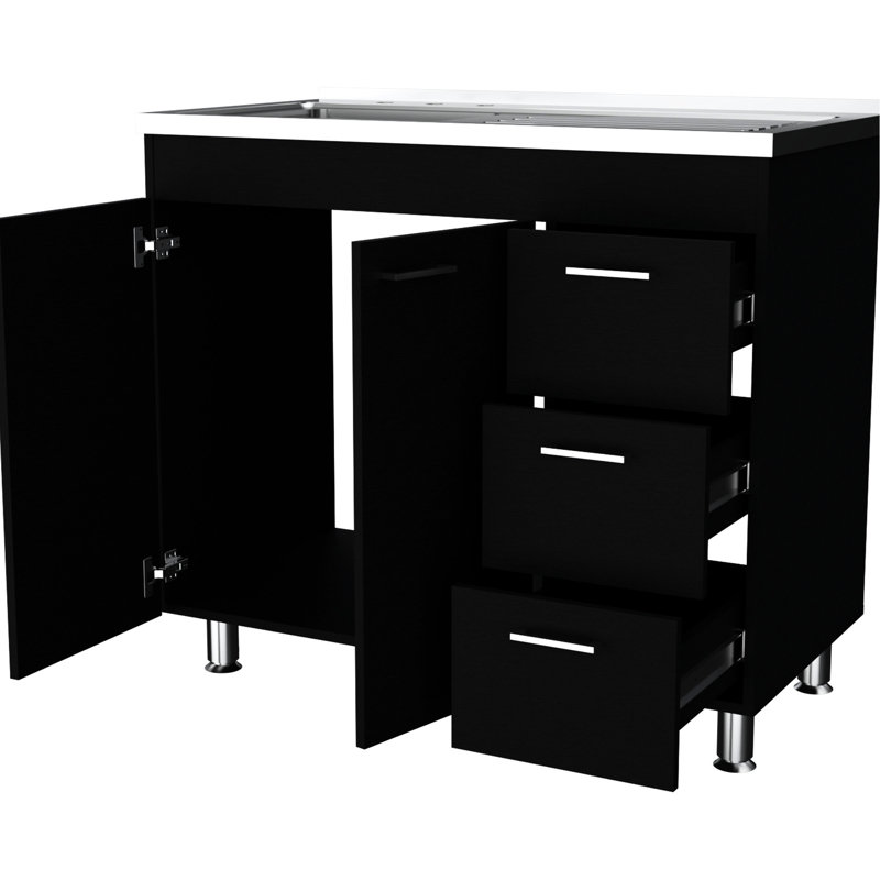 Armoire de cuisine noire - 3 tiroirs et 2 portes pour une utilisation efficace de l'espace 3 rangements pratiques à 2 portes