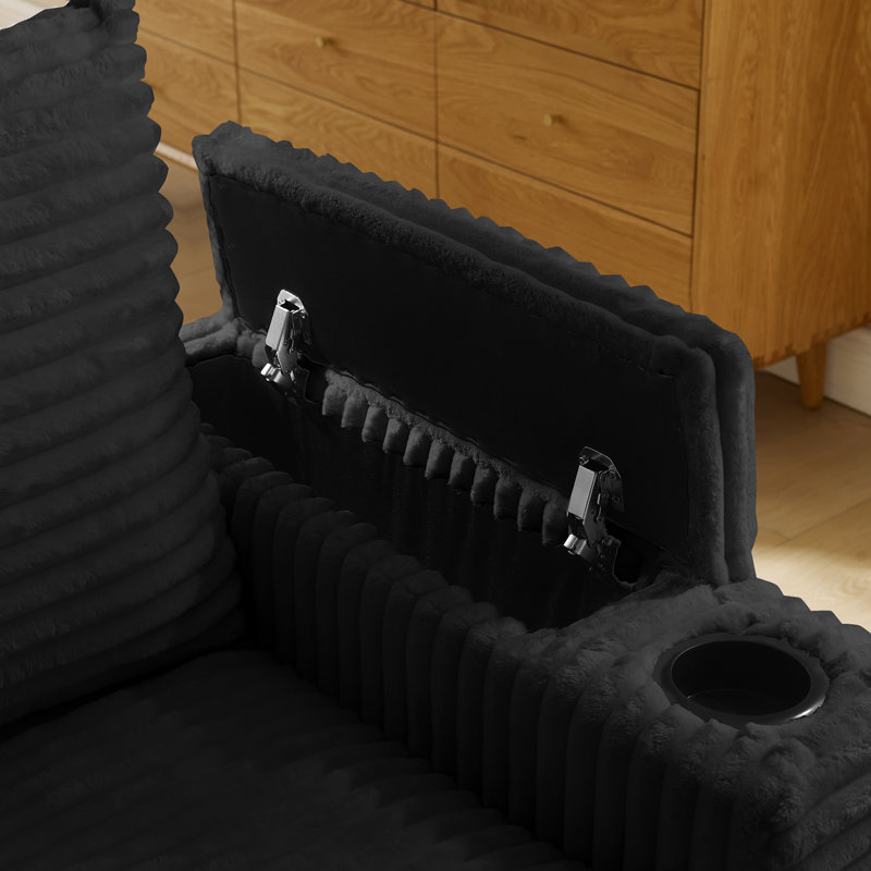 Convertible Sectional Sofa With Hidden Storage Armrests, A Movable Ottoman, 2 USB Ports, 2 Cup Holders, A Phone Holder