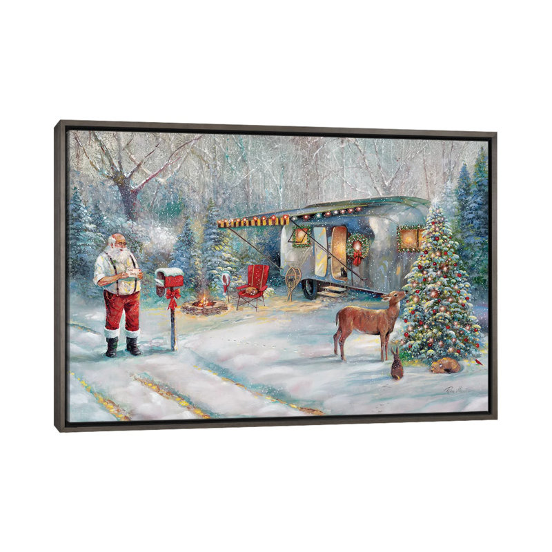 «Santa's Hideaway» par Ruane Manning - reproduction d'art, Aucun mat, H 48 po x l 32 po x P 1,5 po, Toile avec cadre gris