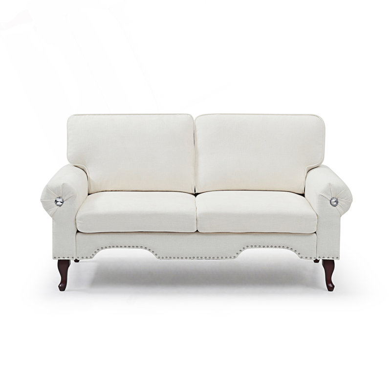Causeuse moderne avec bouton en cristal et clou en cuivre, Beige