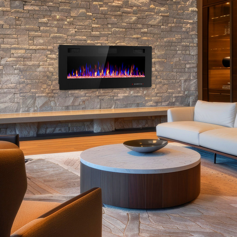 42-Inch Thin Dreamy Electric Fireplace Insert: For Recessed Or Wall-Mounted, Temperature Control At Will, Flame Dance With Remote, Time-Appointed Bliss!