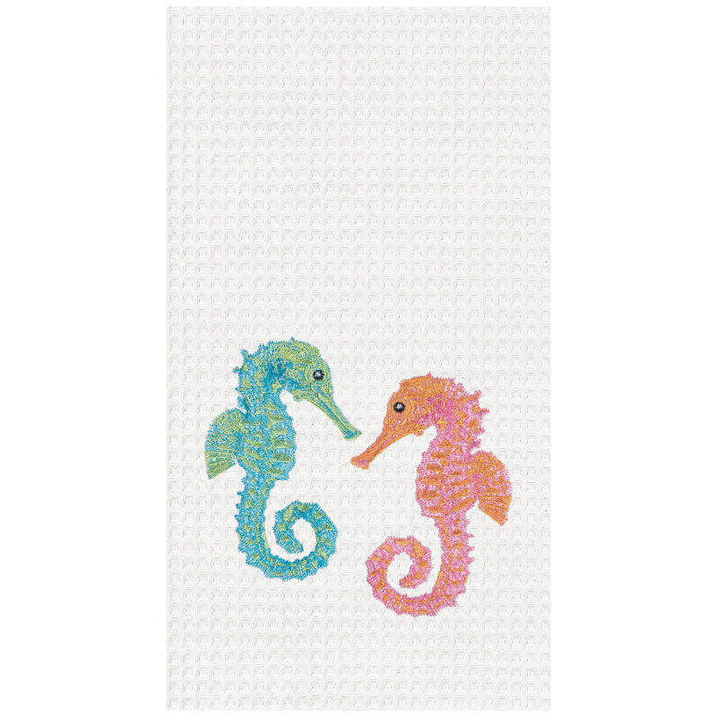 Seahorse Duo Embroidered Cotton Waffle Weave Kitchen Towel