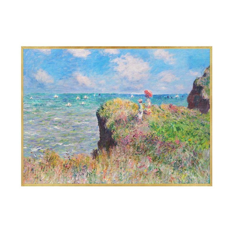 «Path On The Cliff At Pourville» par Claude Monet_Floater, Encadrement doré, H 60 po x l 54 po